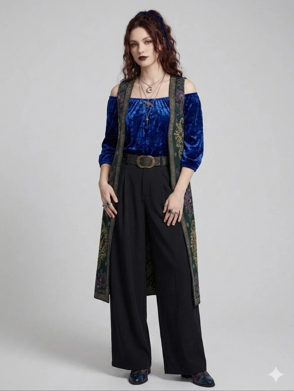 Lily Morgan Royal Blue Crushed Velvet Off-Shoulder Top - Size L - Picture 1 of 9